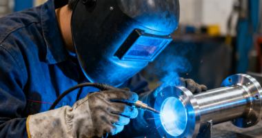 Skilled welder performing TIG welding on stainless steel fabrication at Wilco Sheet Metal